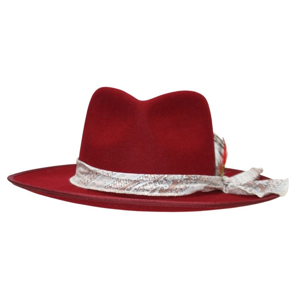 Wyeth Womens Red Wool Felt OS Hat Rancher Fedora Western Boho Cowgirl Chic - Picture 3 of 7